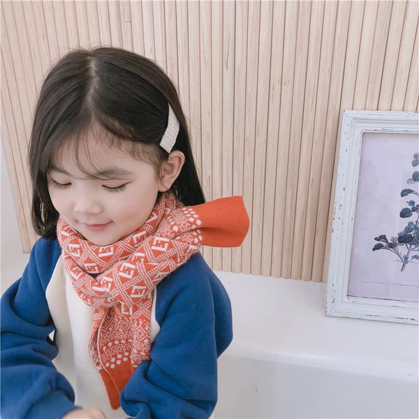 

scarves autumn and winter children's scarf two-color geometric grid long men women small children thick wool to keep warm neck, Blue;gray