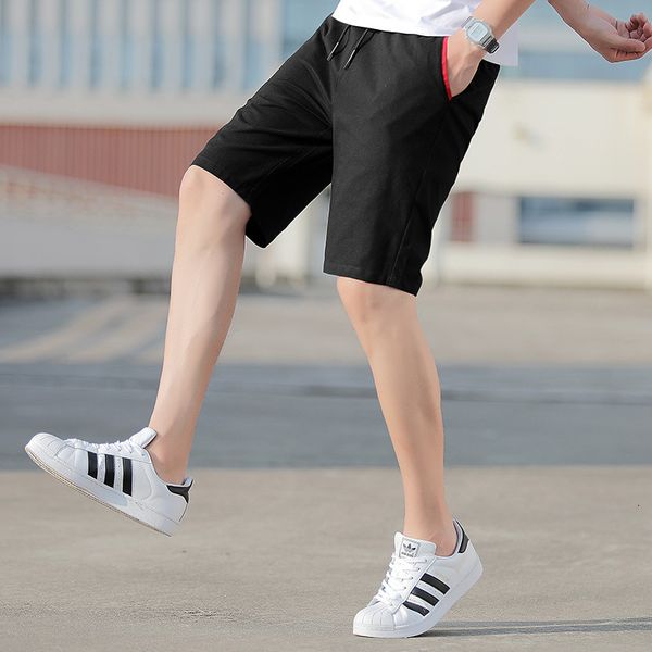 

cotton 5-point elastic shorts, loose middle pants, large size, youth solid color, men's summer color trend, White;black