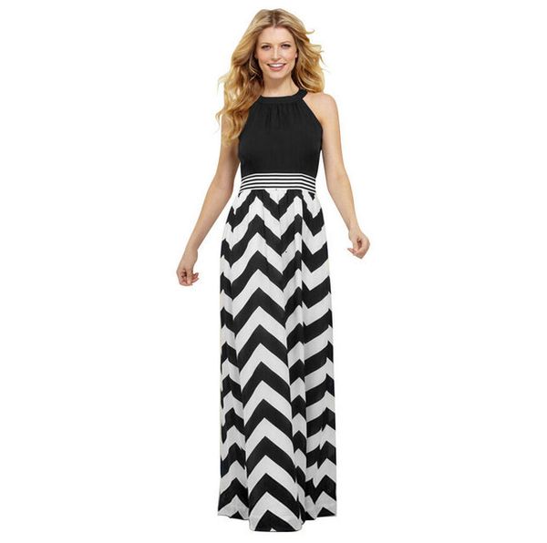 

2021 new boho style long women off shoulder beach casual summer robe black white stripe chiffon maxi xylg, Black;gray