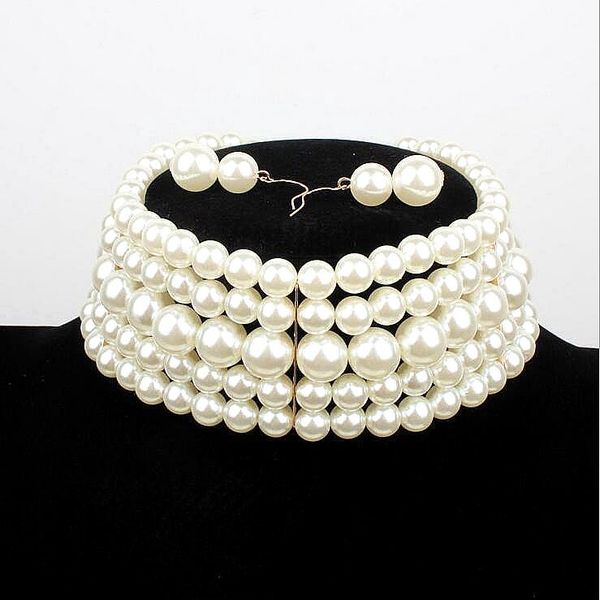 

chokers fashion multilayer chain imitation pearl choker necklace women wedding jewelry bridal bridesmaid bijoux banquet party collar, Golden;silver