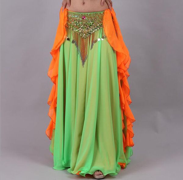 

women chiffon maxi skirt 2 layers dual-color for dance tribal ats belly dancing long skirts ing, Black;red