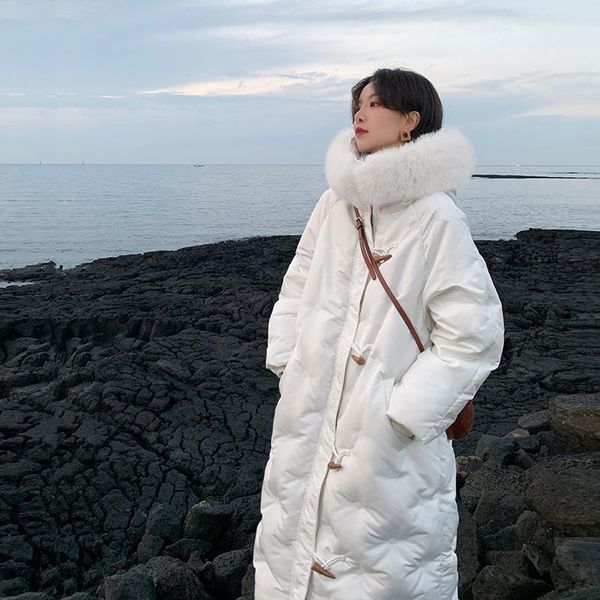 

women's down & parkas winter women thick white coats duck fur collar hooded jackets long sleeve warm parka portable outwear plus size, Black
