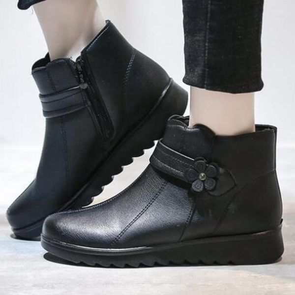 

boots snow women winter non-slip cotton shoes zip comfortable warm ankle autumn flat mom kl545, Black