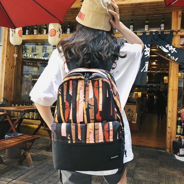 

подросток ранцы для девочек рюкзака женщин bookbags легкого оксфорд черного граффити лоскутные студент подросткового schoolbag женского bbyw