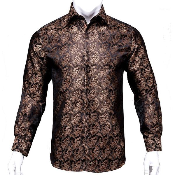 

hi-tie luxury brown floral silk dress shirt men 2020 fashion design men's long sleeve casual button-down shirt outwear jacket1, White;black