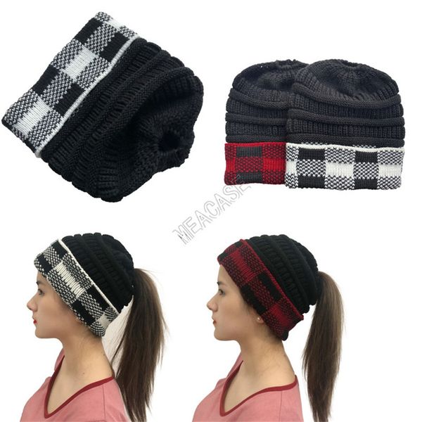 

adults knit hats woolen winter beanies designer plaid cuff patchwork crochet hat brand grids matching knitted knitting skull cap d102709, Silver