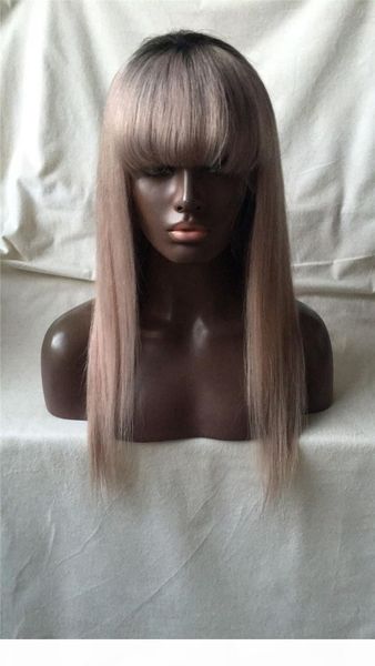 

silk straight t1b grey 8-24inch human hair lace front wigs & glueless full lace wigs with bangs for black women with baby hair, Black;brown