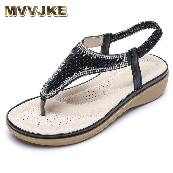 

mvvjke 2020new design simple size 35-42 women sandals comfortable non-slip platform summer fashion rhinestone casual shoes women, Black