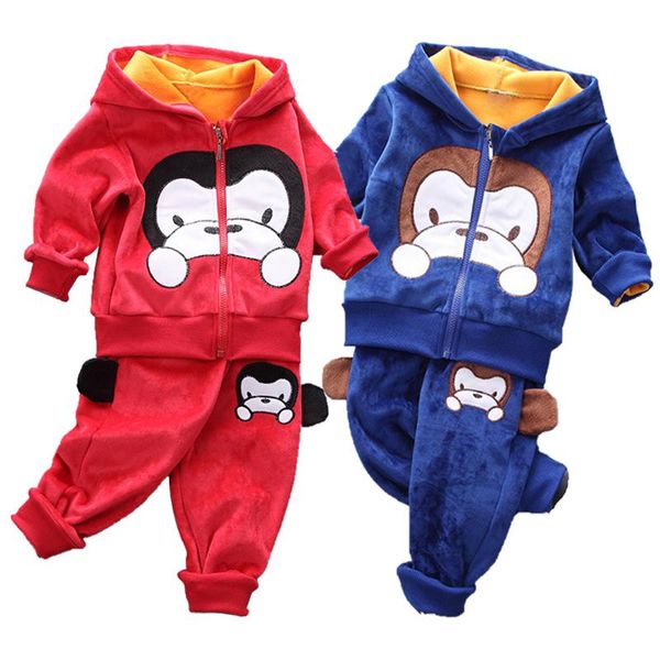 

boys clothing cotton two-piece thick warm children's casual sportswear cartoon cute hooded sweater boys clothing baby suits designer, White