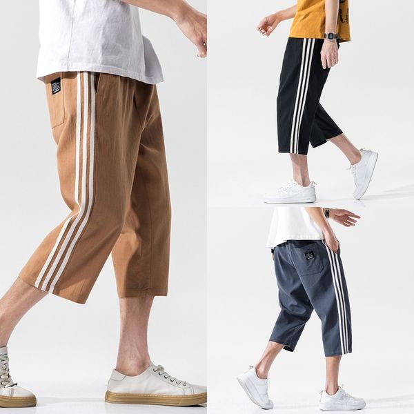 

y9z87 moyi new summer linen large men's 2020 capris pants casual striped shadowless wall casual pants k2051 pcreq, Blue
