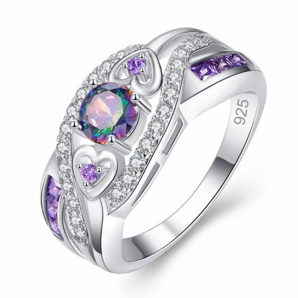 

cluster rings colored purple heart ring female round delicate party holiday gift personality accessories jewelry, Golden;silver