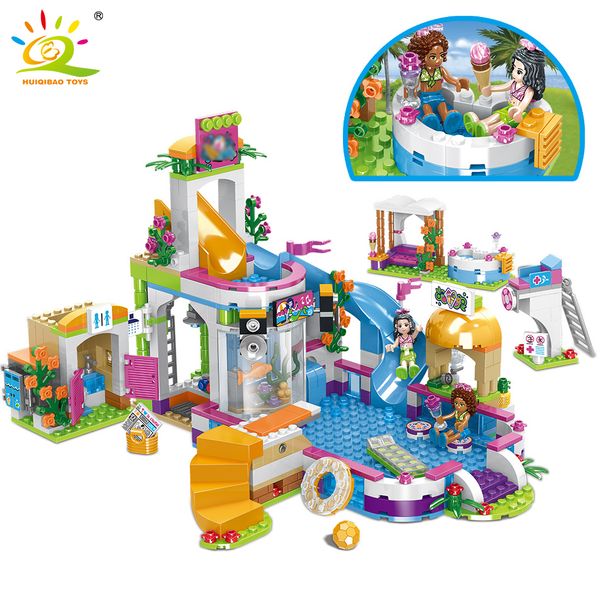 

huiqibao 675pcs friends city swimming pool water park building blocks toys girls friend house diy bricks toys friend 1008