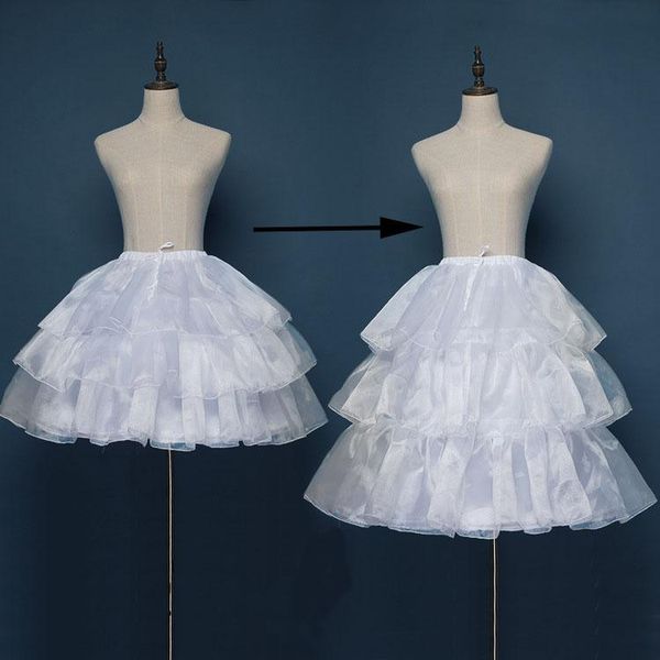 

skirts 3 hoops length adjustable lolita crinoline cage skirt bustle petticoat women wedding bridal steel underskirt slips for girls, Black