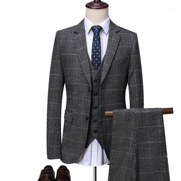 

oscn7 grey plaid tailor made suits men 3 piece gentleman business wedding custom made mens suit blazer customize 9212-11, White;black