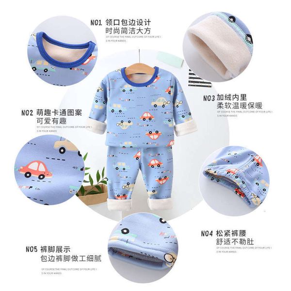 

children's winter new suit thermal small underwear and medium-sized boy cloth autumn pants girl cotton pajamas plush baby eblo, Blue;red