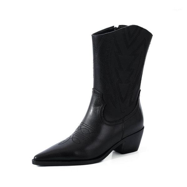 

genuine leather ladies boots shoes woman high heels 2020 fashion thick heels boots party working ankle size 41 42 431, Black