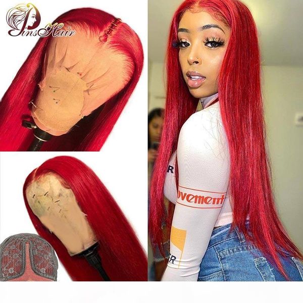 

red 13*1 lace part human hair wigs for black women straight lace part wig pinshair peruvian remy human hair wig pre plucked 180%, Black;brown