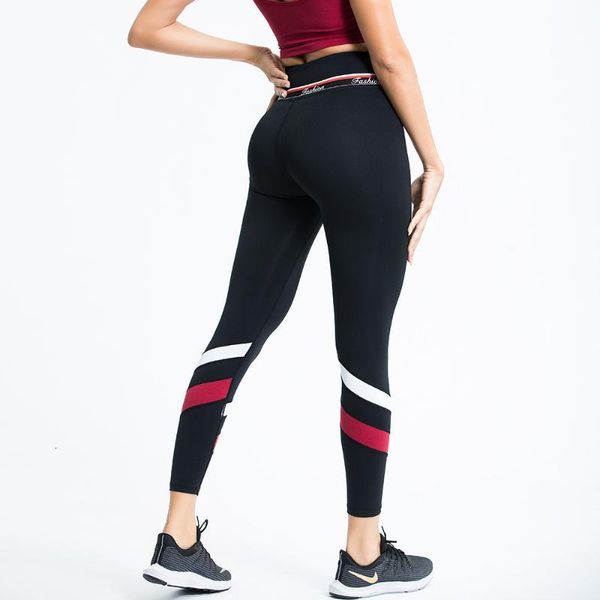 

high-rise waist full-length hip lifting fitness pants women gym leggings letter printing waistband moisture wicking yoga legging, White;red
