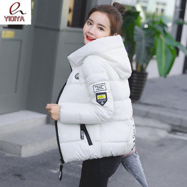 

yiciya winter woman clothing slim warm hooded female coat solid plus size zipper short down cotton jacket outwear quilted jacket1, Black