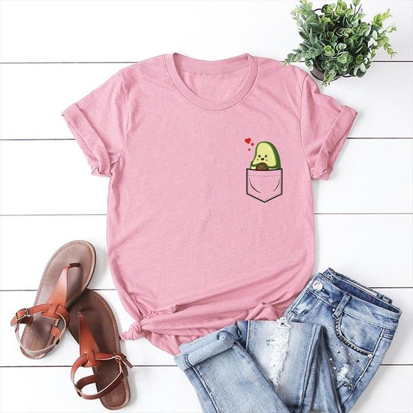 

women t shirt cotton plus size short sleeve avocado pocket print t shirt female vintage tshirt o neck harajuku tees femme, White