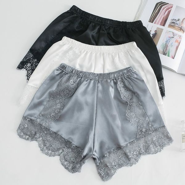 

lace women shorts faux silk underpants elastic waist cotton breathable ladies undershorts, White;black