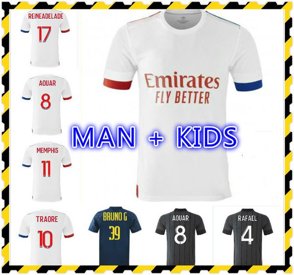 

2020 bruno g dembele tousart soccer jerseys memphis traore fekir football shirt 20 21 ol lyon aouar maillot de foot men kids kit uniform, Black;yellow