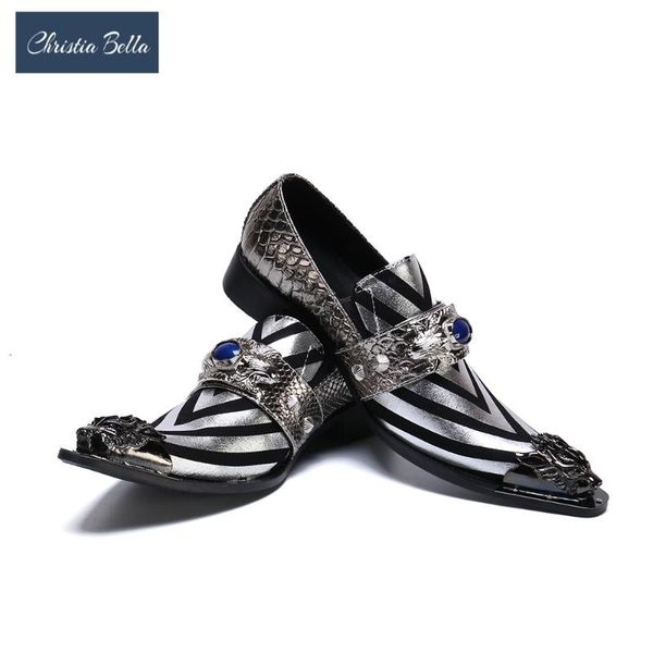 

christia bella pointed toe mens shoes fashion brand rivet wedding shoes for men individuality genuine leather men evening, Black