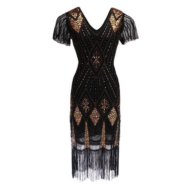 

robe femme roaring 1920s flapper dress gatsby party charleston sequined cocktail weeding beaded tassel dresses banquet dresses, Black;gray