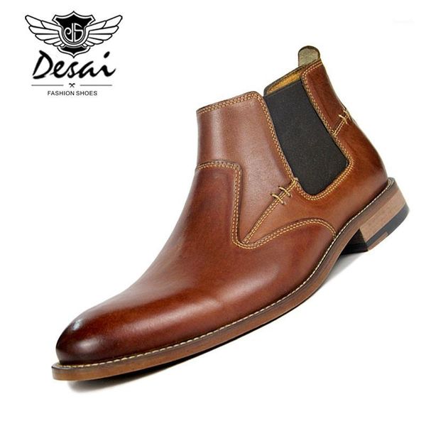 

boots desai high men's genuine leather autumn winter plus size with fur short shoes quality oxfords1, Black