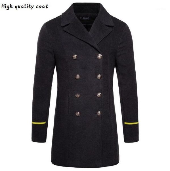 

sale 2020 winter long wool coat men fashion turn-down collar woollen blend double breasted coat jacket men brand overcoats1, Black