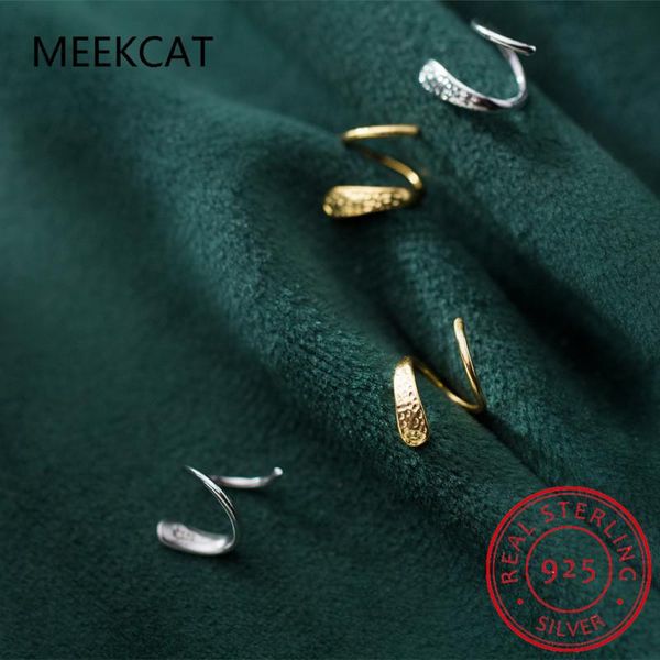 

meekcat genuine 925 sterling silver jewelry personality minimalist spiral snakelike ear bones ear buckle stud earrings for women, Golden;silver