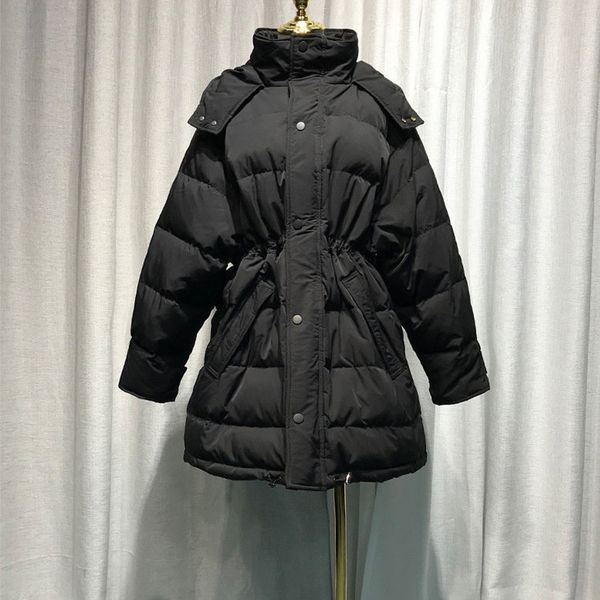 

2021 new winter large 90% white thick coat female parka loose with hood down jacket 0kpr, Black