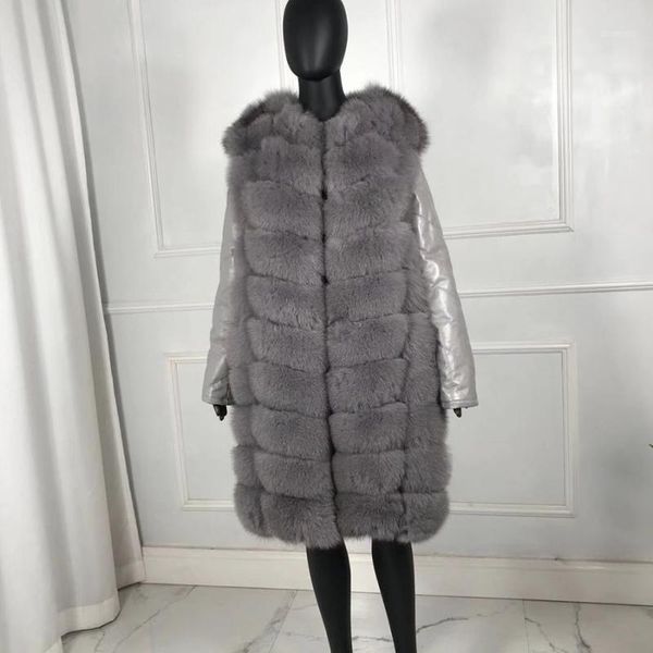 

women winter real fur coat big fur thick warm casual natural real vest long leather long sleeve jacket1, Black