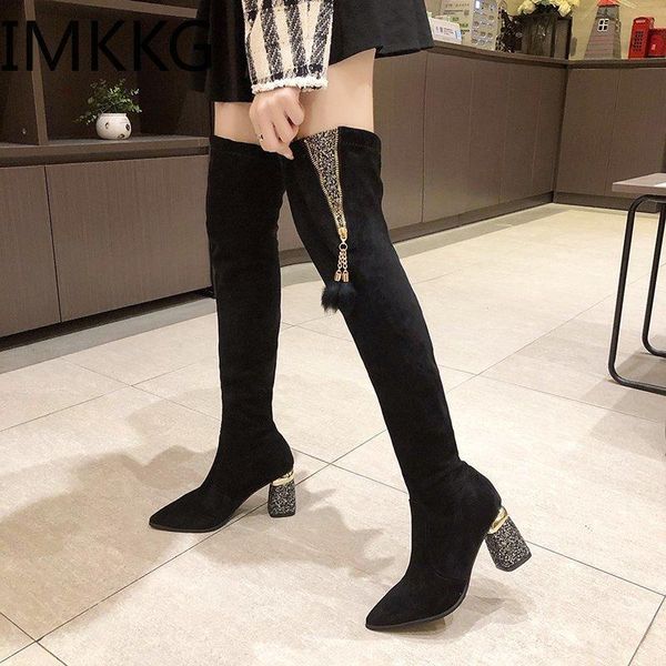 

winter over the knee boots women stretch fabric thigh high woman shoes long bota feminina zapatos de mujer, Black