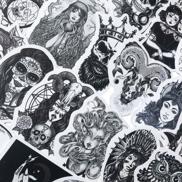 

50pcs lot black and white tattoo beauty stickers graffiti lapmarilyn monroe decorative stickers car motorcycle stickers bbypcb