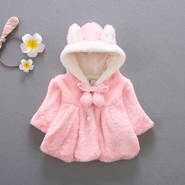 Jaqueta de coelho de lã para bebês, poncho, roupas de inverno para bebês recém-nascidos, corta-vento quente para crianças, casaco com capa externa