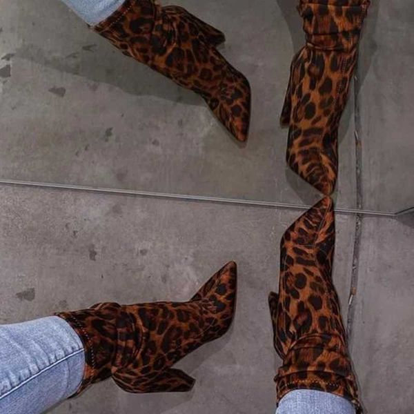 

fashion trend snake print pointed toe women short booties big size 43 slip-on chunky high heel ladies ankle boots for ladies, Black