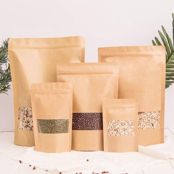 

50pcs paper bag with window stand up zip pouch packaging for cookies bread gift bags snack biscuits wrapping supplies