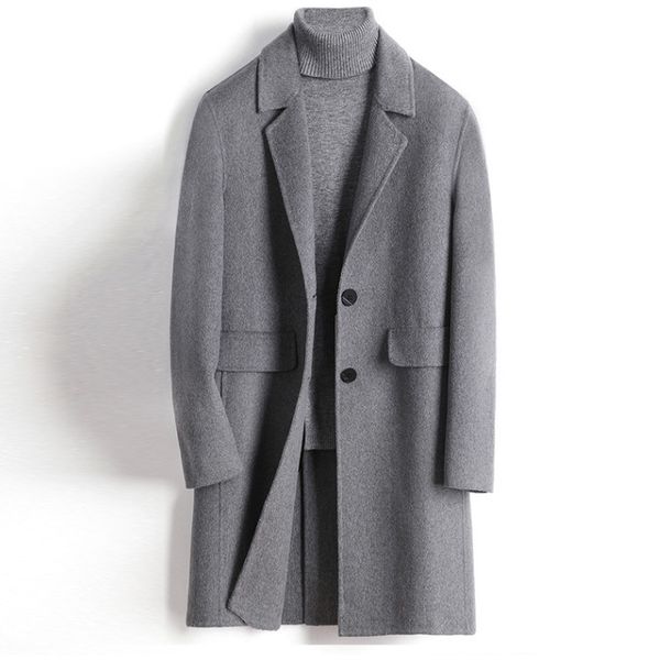 

men's trench coats fall 2021 cloth coat man han edition pure manual wool woolen dust double, Tan;black