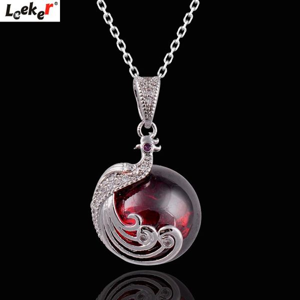 

leeker red corundum round pendant necklace rose gold silver color chain peacock necklace accessories jewelry 253 lk6, Golden;silver