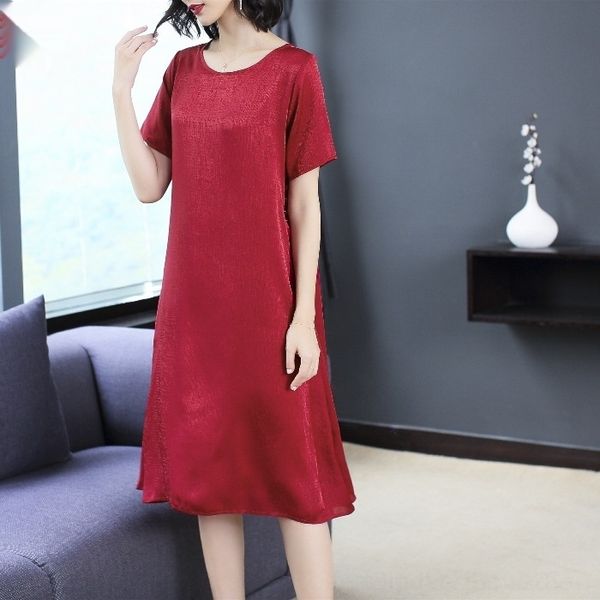 

lu8hy 2019 нового ханчжоу шелковых платьев женщин мамы put мама l2hv2 шелк долго свободных платья матери шелковица лето положить, Black;gray