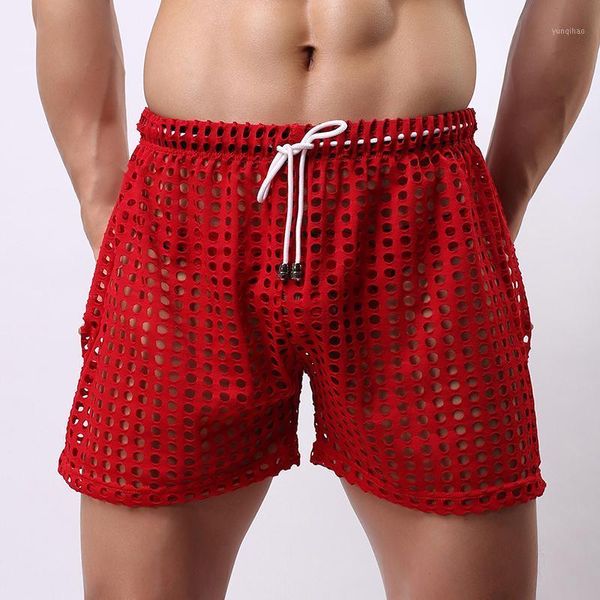 

men's fashion shorts perspective loose comfortable pajamas mesh hollow pajamas nylon summer shorts1, White;black