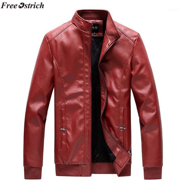 

ostrich men jacket 2020 men's autumn winter vintage zipper stand collar imitation jacket leather coat,windproof1, Black;brown