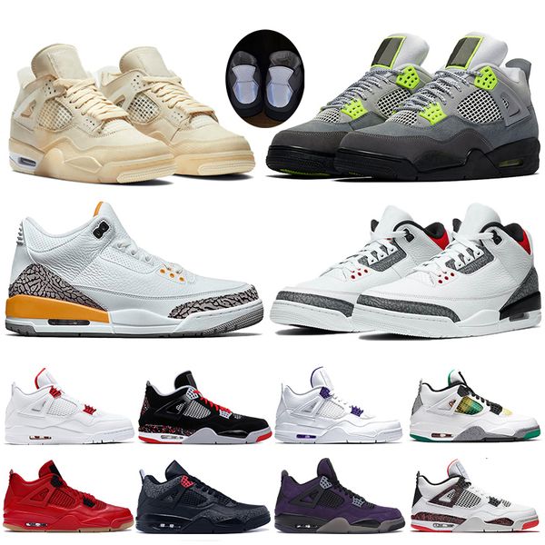 

mens 4 4s neon reflective sail shoes jumpman black cat bred metallic green ovo splatte new release men sports sneakers trainer