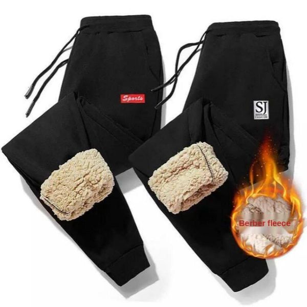 

black pants men's cashmere winter padded fleece trousers men's ankle length jogger pants loose sports drawstring sweatpants 5xl