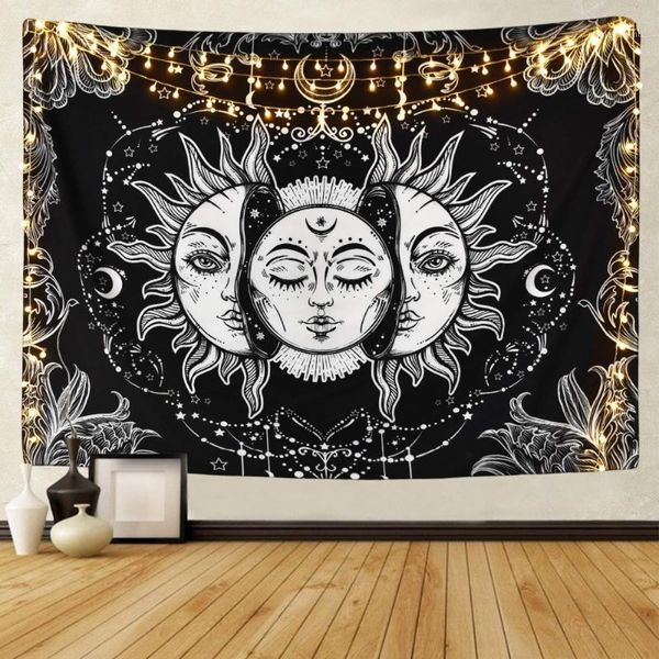 

tapestries white black sun moon mandala tapestry wall hanging celestial hippie carpets dorm decor1