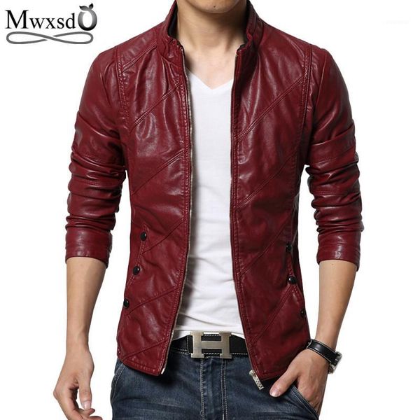 

mwxsd brand 2021 new size m-5xl men's fashion motorcycle pu faux leather jacket men casual biker leather coat slim1, Black