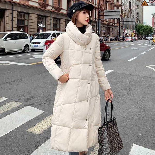 

2020 new winter jacket women stand collar breasted buttons long ladies coat female outwear parka cotton padded1, Black
