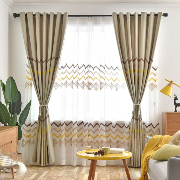 

high-end nordic style small fresh wave imitation embroidery curtains for living dining room bedroom.