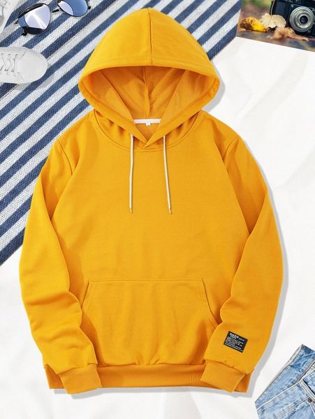 

men patch detail drawstring hoodie u8h2#, Black